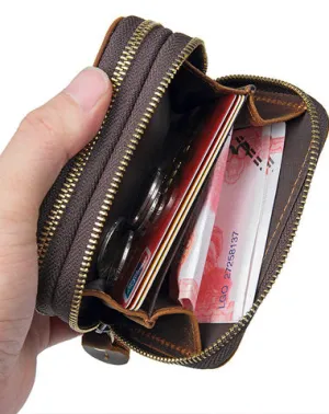 Vintage Leather Mens Small Key Wallet Zipper Card Wallet for Men