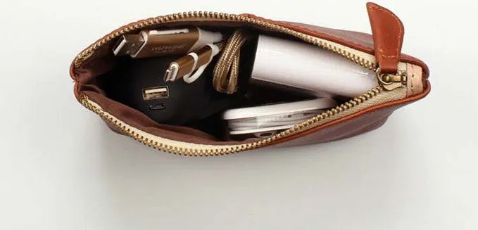 Vintage LEATHER Womens Zipper Wallet Change Wallet Makeup Pouches FOR Women