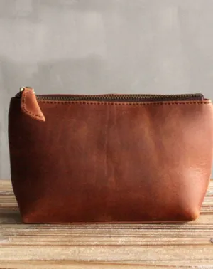 Vintage LEATHER Womens Zipper Wallet Change Wallet Makeup Pouches FOR Women