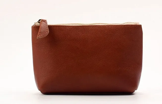 Vintage LEATHER Womens Zipper Wallet Change Wallet Makeup Pouches FOR Women