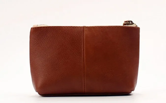 Vintage LEATHER Womens Zipper Wallet Change Wallet Makeup Pouches FOR Women