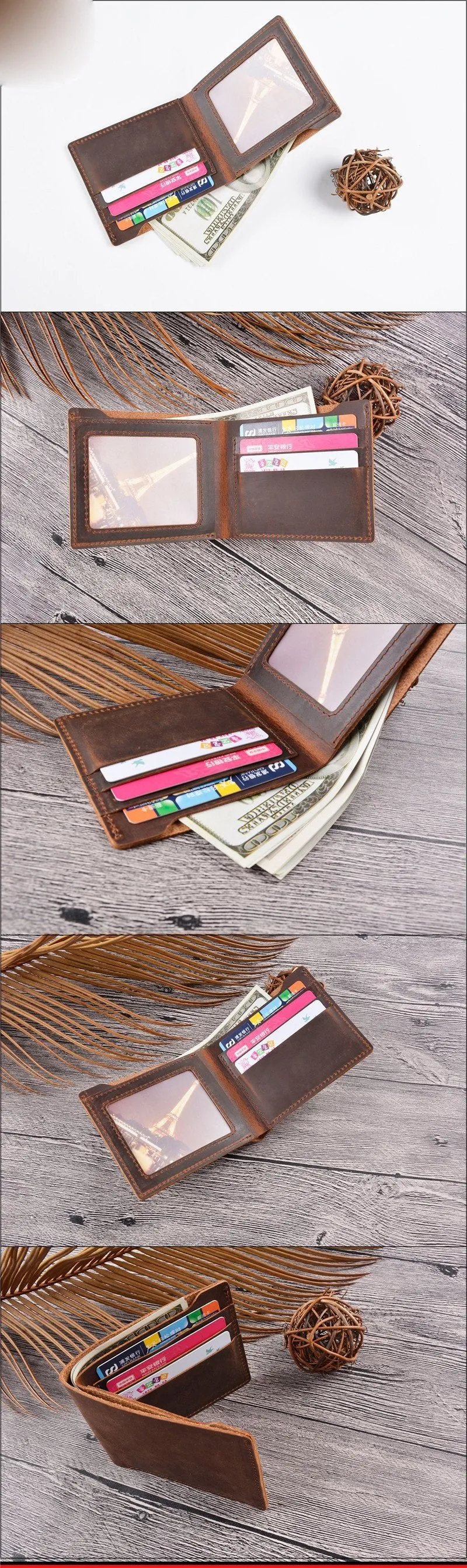 Vintage Mens Brown Leather's Bifold Small Wallet Black billfold Front Pocket Wallet For Men