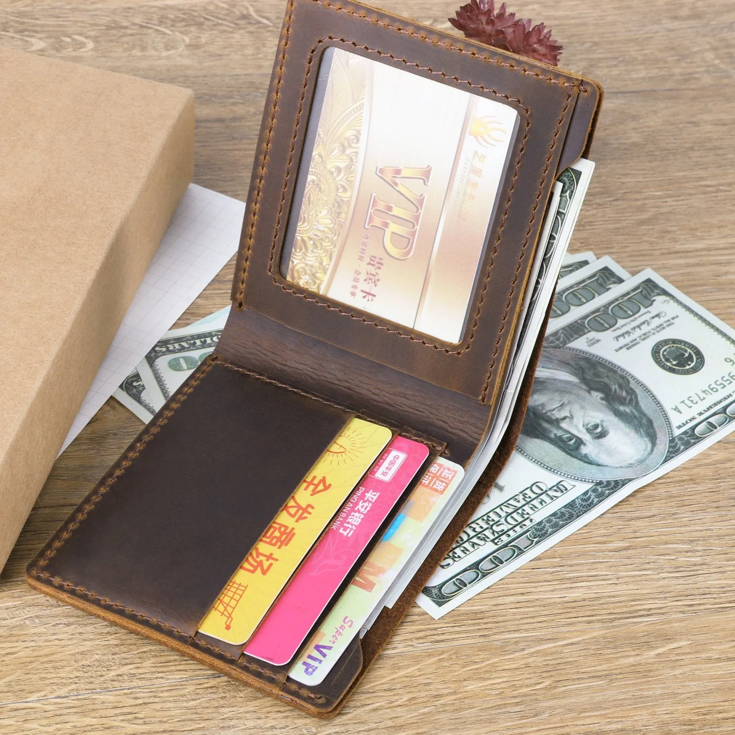 Vintage Mens Brown Leather's Bifold Small Wallet Black billfold Front Pocket Wallet For Men