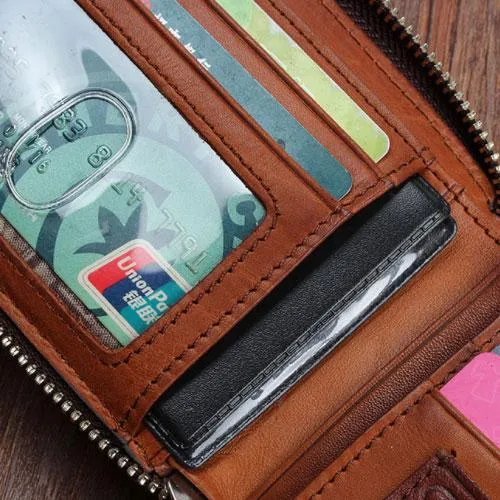 Vintage Mens Cool Small Leather Wallets Men billfold Wallets Bifold for Men