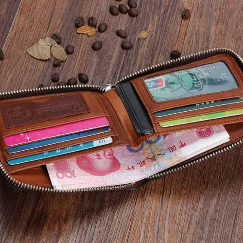 Vintage Mens Cool Small Leather Wallets Men billfold Wallets Bifold for Men