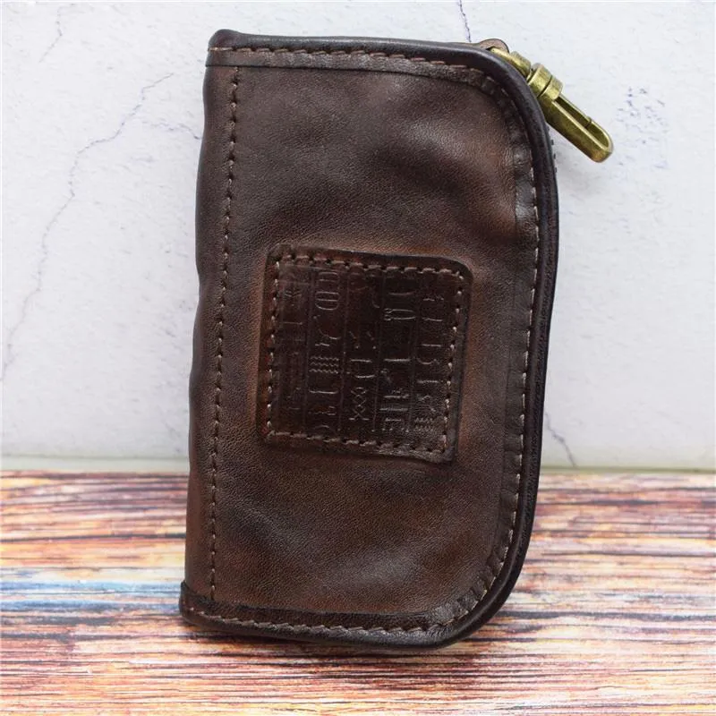 Vintage Mens LEATHER Car Key Holder Zipper Key Wallet Key Holder for Men