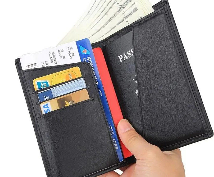 Vintage Mens Leather Small Slim Passport Wallets Bifold Long Wallet For Men