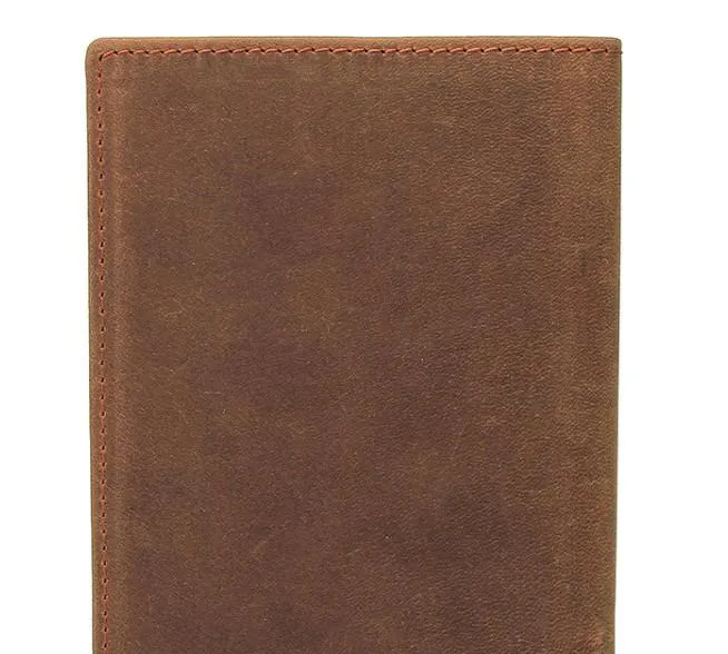 Vintage Mens Leather Small Slim Passport Wallets Bifold Long Wallet For Men