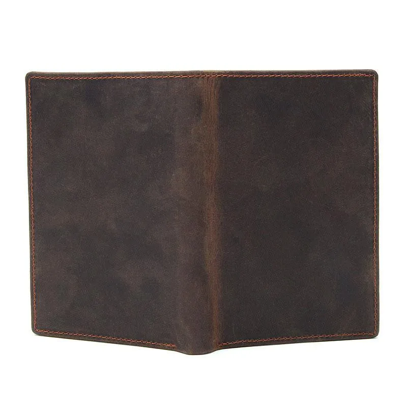 Vintage Mens Leather Small Slim Passport Wallets Bifold Long Wallet For Men