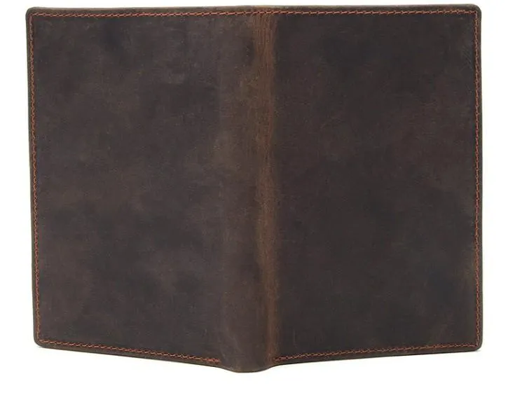Vintage Mens Leather Small Slim Passport Wallets Bifold Long Wallet For Men