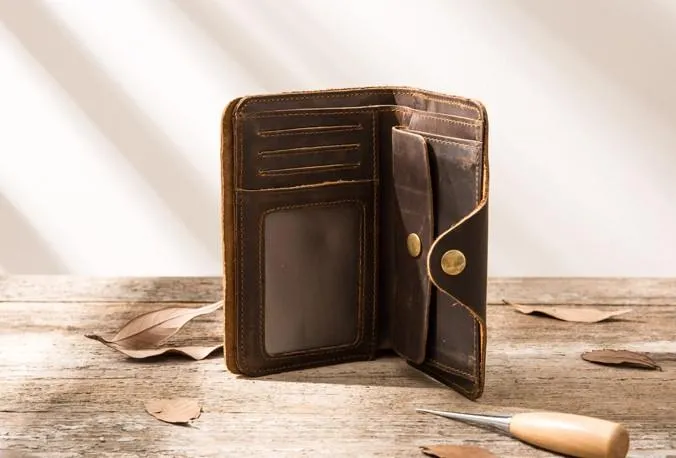 Vintage Slim long Wallets Leather Mens Coffee Wallet Long Wallet for Men