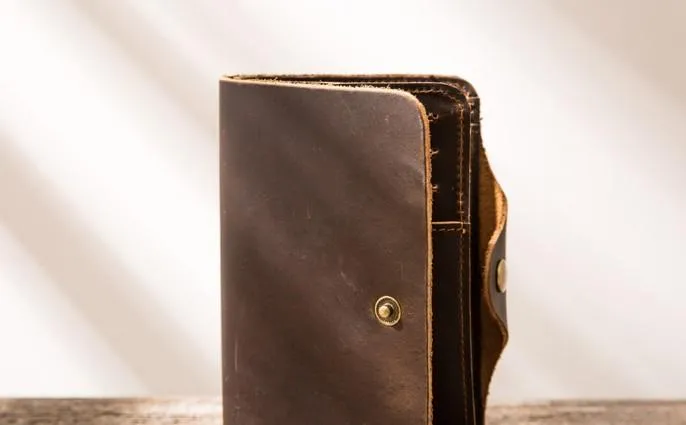 Vintage Slim long Wallets Leather Mens Coffee Wallet Long Wallet for Men
