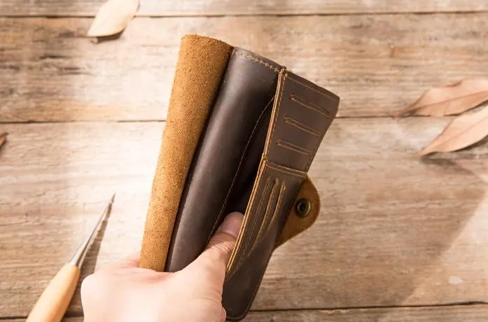 Vintage Slim long Wallets Leather Mens Coffee Wallet Long Wallet for Men