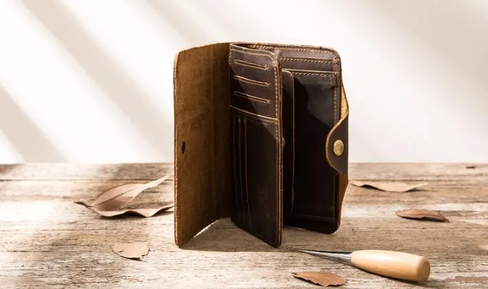 Vintage Slim long Wallets Leather Mens Coffee Wallet Long Wallet for Men