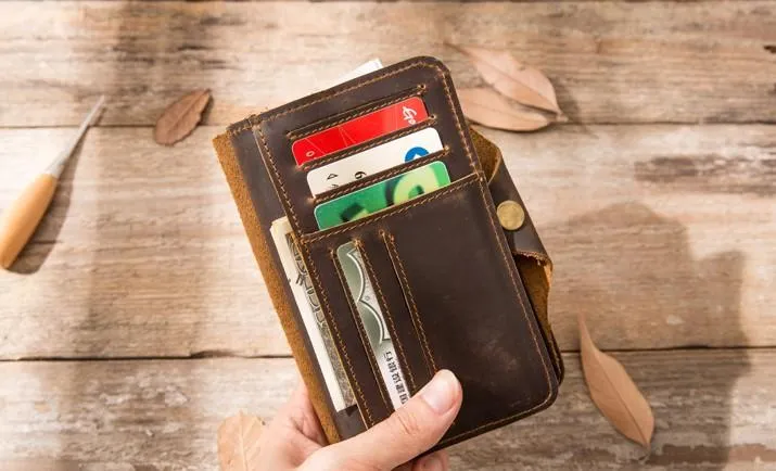 Vintage Slim long Wallets Leather Mens Coffee Wallet Long Wallet for Men