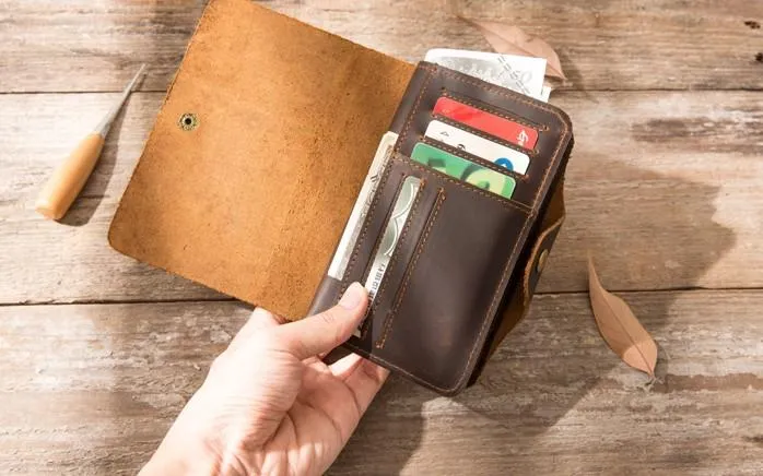 Vintage Slim long Wallets Leather Mens Coffee Wallet Long Wallet for Men
