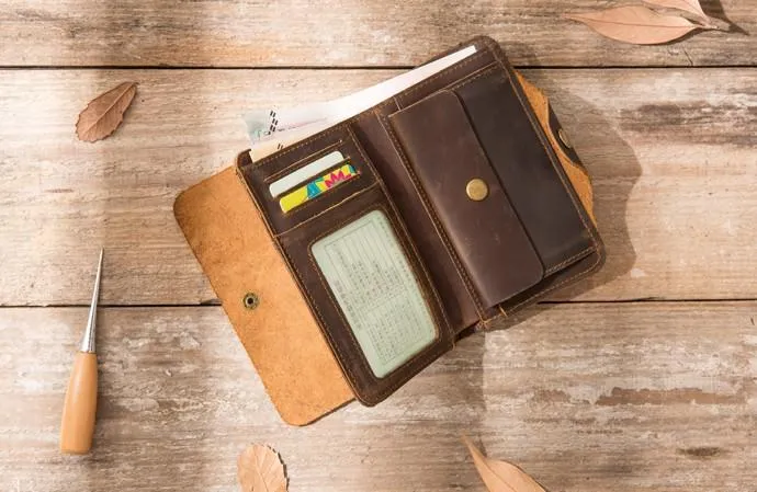 Vintage Slim long Wallets Leather Mens Coffee Wallet Long Wallet for Men