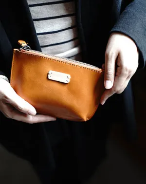 Vintage Tan Leather Zipper Wallet Womens Zip Around Wallets Tan Ladies Zipper Clutch Wallet for Women