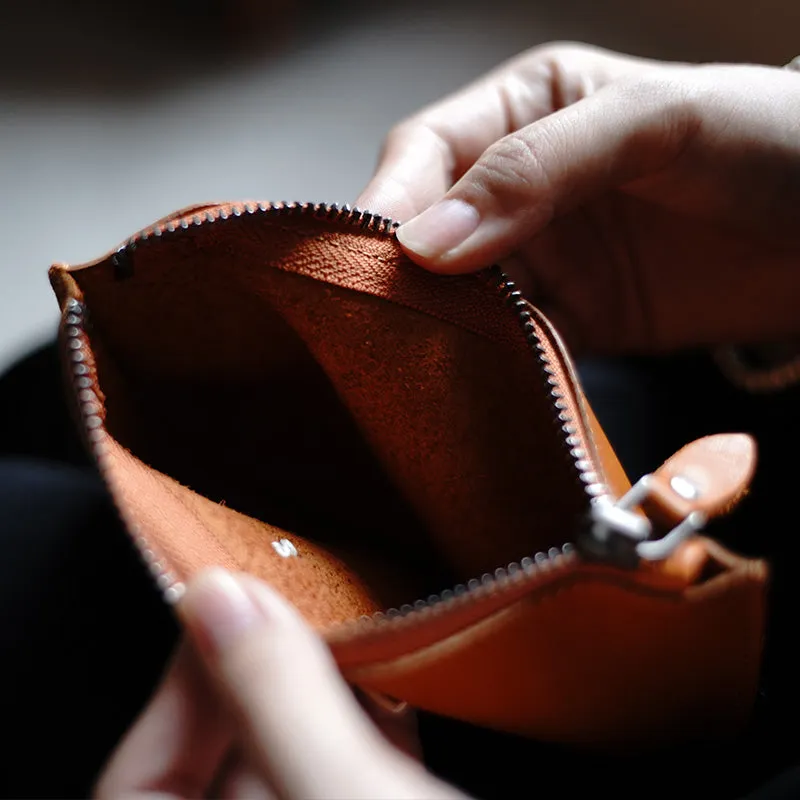 Vintage Tan Leather Zipper Wallet Womens Zip Around Wallets Tan Ladies Zipper Clutch Wallet for Women