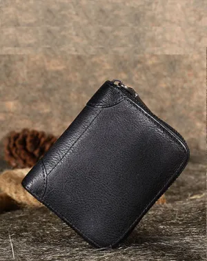 Vintage Women Gray Leather Small Wallet Zip Around Bifold Billfold Wallet with Coin Pocket For Women