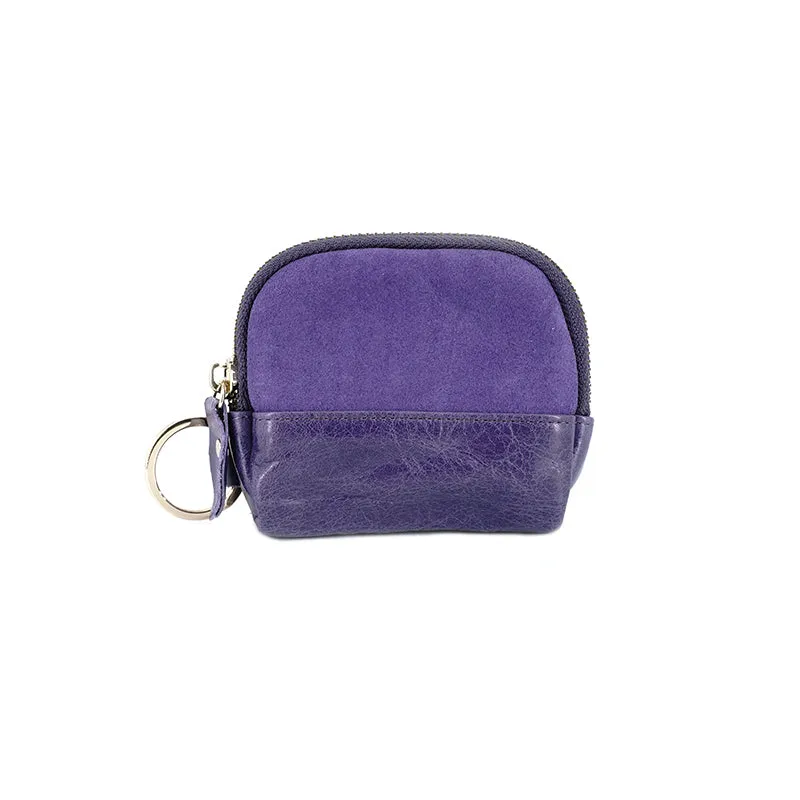 Vintage Women Gray Leather Zip Coin Pouch with Keyring Coin Wallet Change Wallet For Women