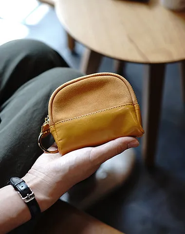 Vintage Women Gray Leather Zip Coin Pouch with Keyring Coin Wallet Change Wallet For Women