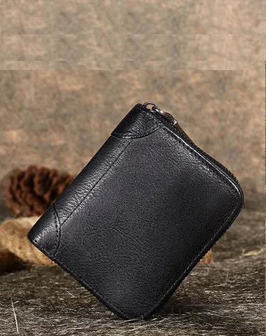 Vintage Women Green Leather Small Wallet Zip Around Bifold Billfold Wallet with Coin Pocket For Women