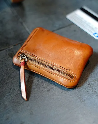 Vintage Women Small Coffee Leather Zip Coin Pouch Mini Coin Wallet Change Wallet For Women
