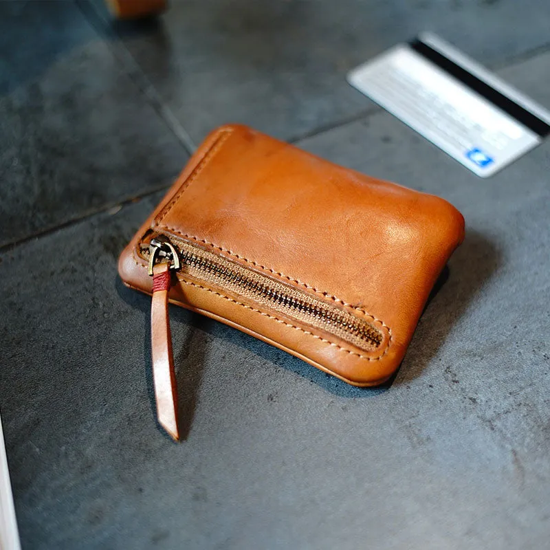 Vintage Women Small Coffee Leather Zip Coin Pouch Mini Coin Wallet Change Wallet For Women