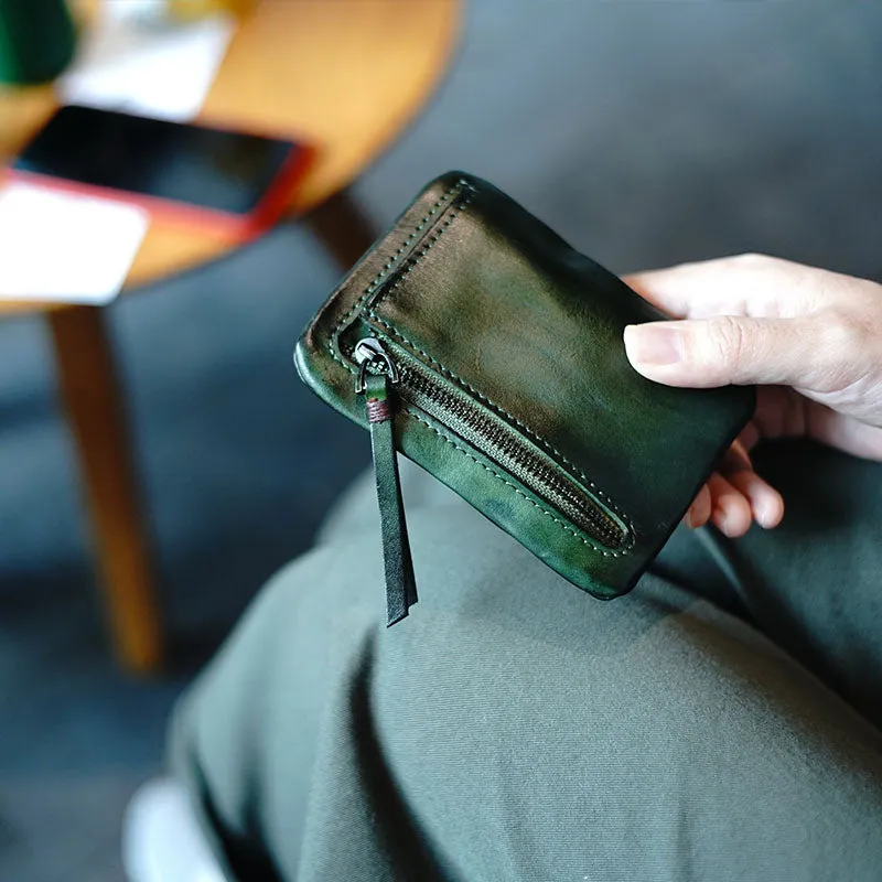 Vintage Women Small Coffee Leather Zip Coin Pouch Mini Coin Wallet Change Wallet For Women