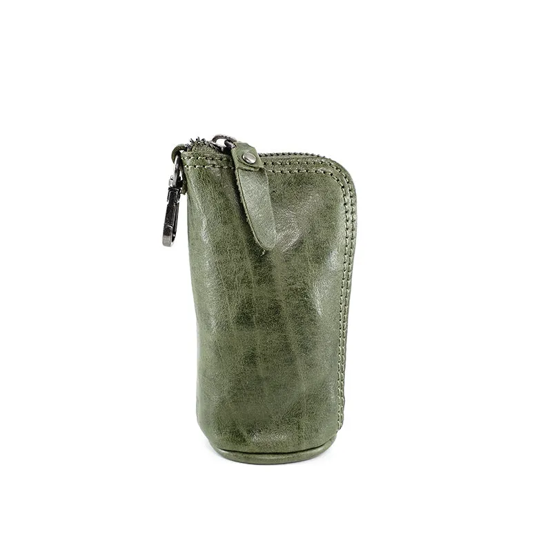 Vintage Women Tan Leather Zip Key Wallet Car Key Holder Coin Wallet Coin Pouch Change Wallet For Women