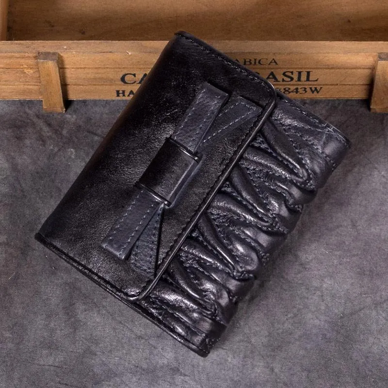 Vintage Womens Blue Leather Bowknot Cute Small Wallet Brown Trifold billfold Wallet for Ladies