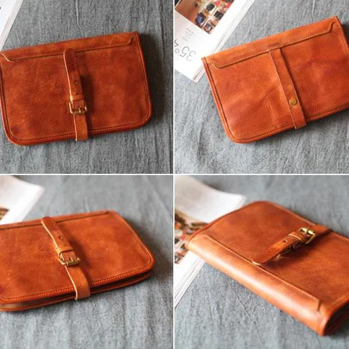Vintage Womens Brown Leather Long Wallet Clutch Wallet Large Brown Clutch Purse