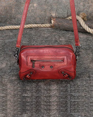 Vintage Womens Brown Leather Wristlet Wallets Mini Shoulder Bag Small Crossbody Bag for Women