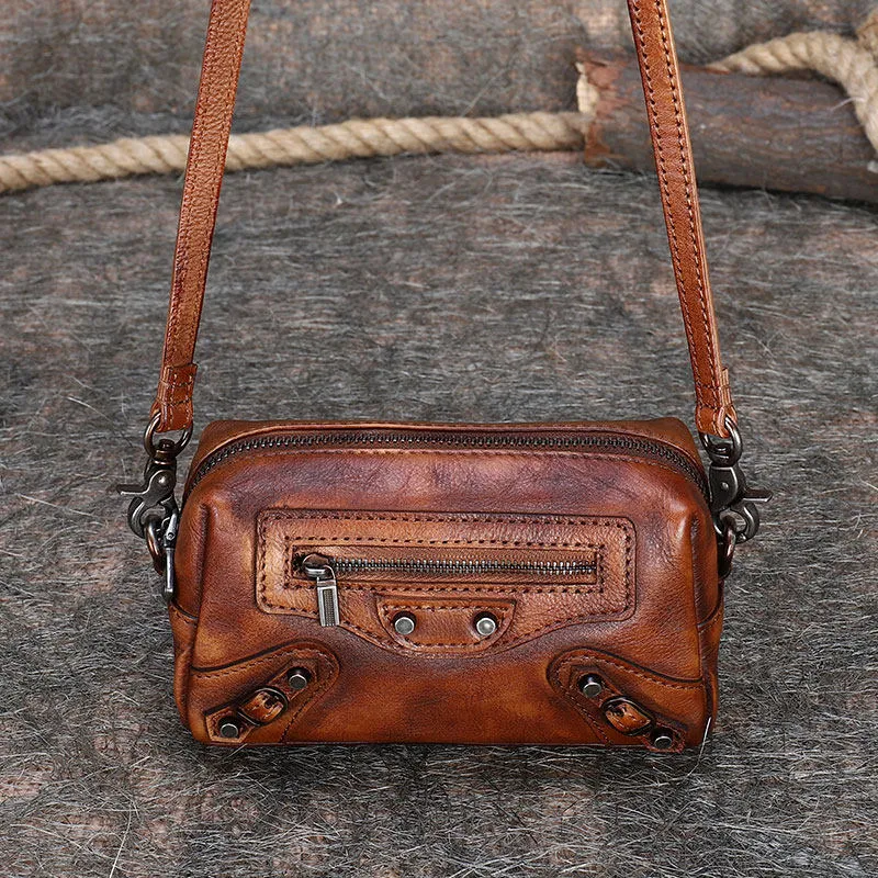 Vintage Womens Brown Leather Wristlet Wallets Mini Shoulder Bag Small Crossbody Bag for Women