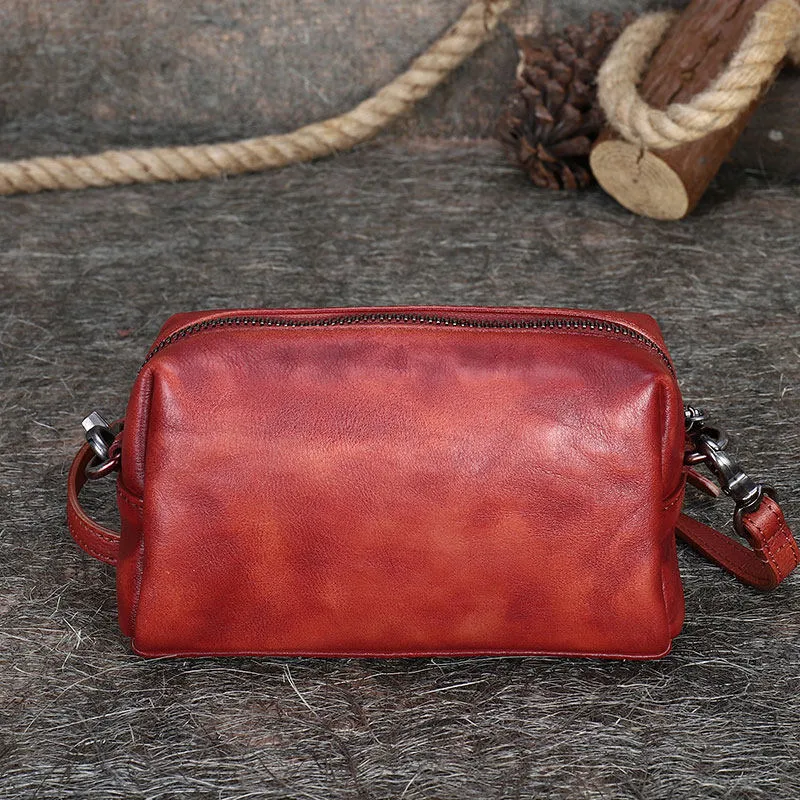 Vintage Womens Brown Leather Wristlet Wallets Mini Shoulder Bag Small Crossbody Bag for Women