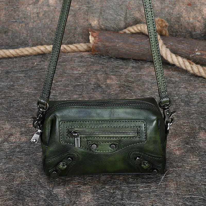Vintage Womens Brown Leather Wristlet Wallets Mini Shoulder Bag Small Crossbody Bag for Women