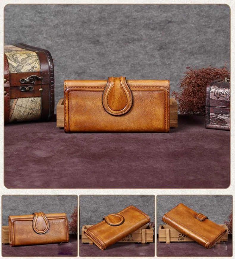 Vintage Womens Purple Long Bifold Wallet Leather Wallet Red Clutch Brown Wallet Purse