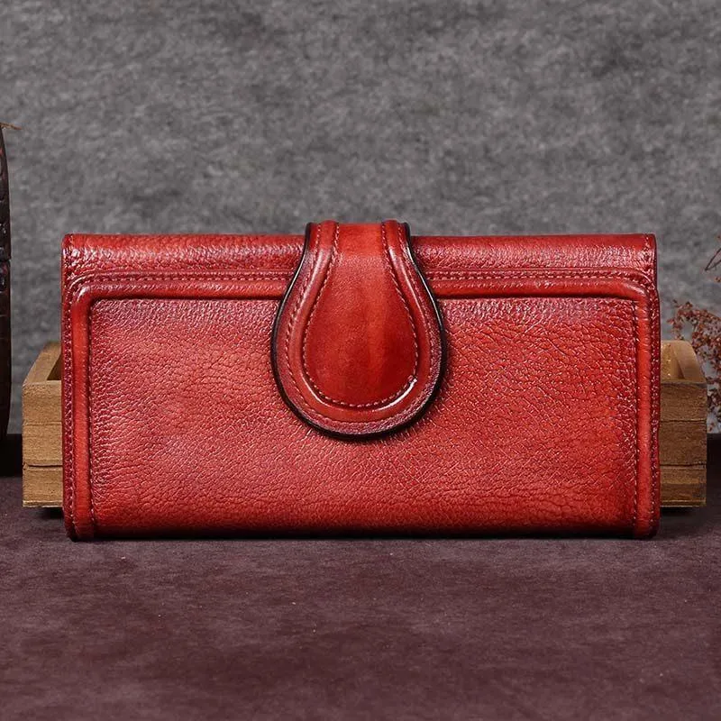 Vintage Womens Purple Long Bifold Wallet Leather Wallet Red Clutch Brown Wallet Purse
