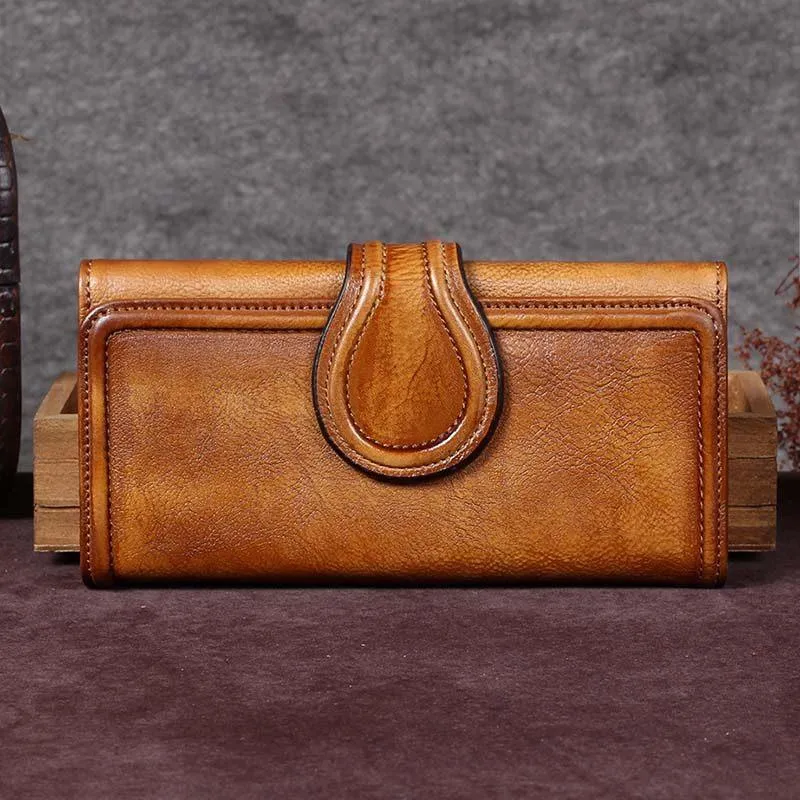 Vintage Womens Purple Long Bifold Wallet Leather Wallet Red Clutch Brown Wallet Purse