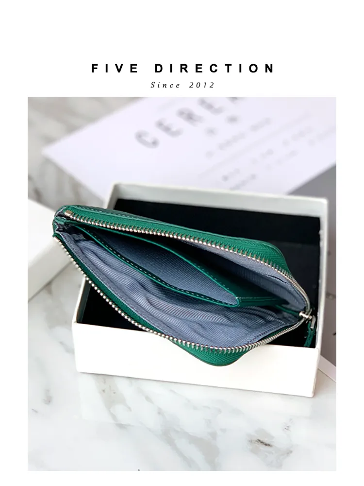 Women Green Leather Small Wallet BILLFOLD Minimalist Zip Small Wallet Slim Zipper Wallet For Women