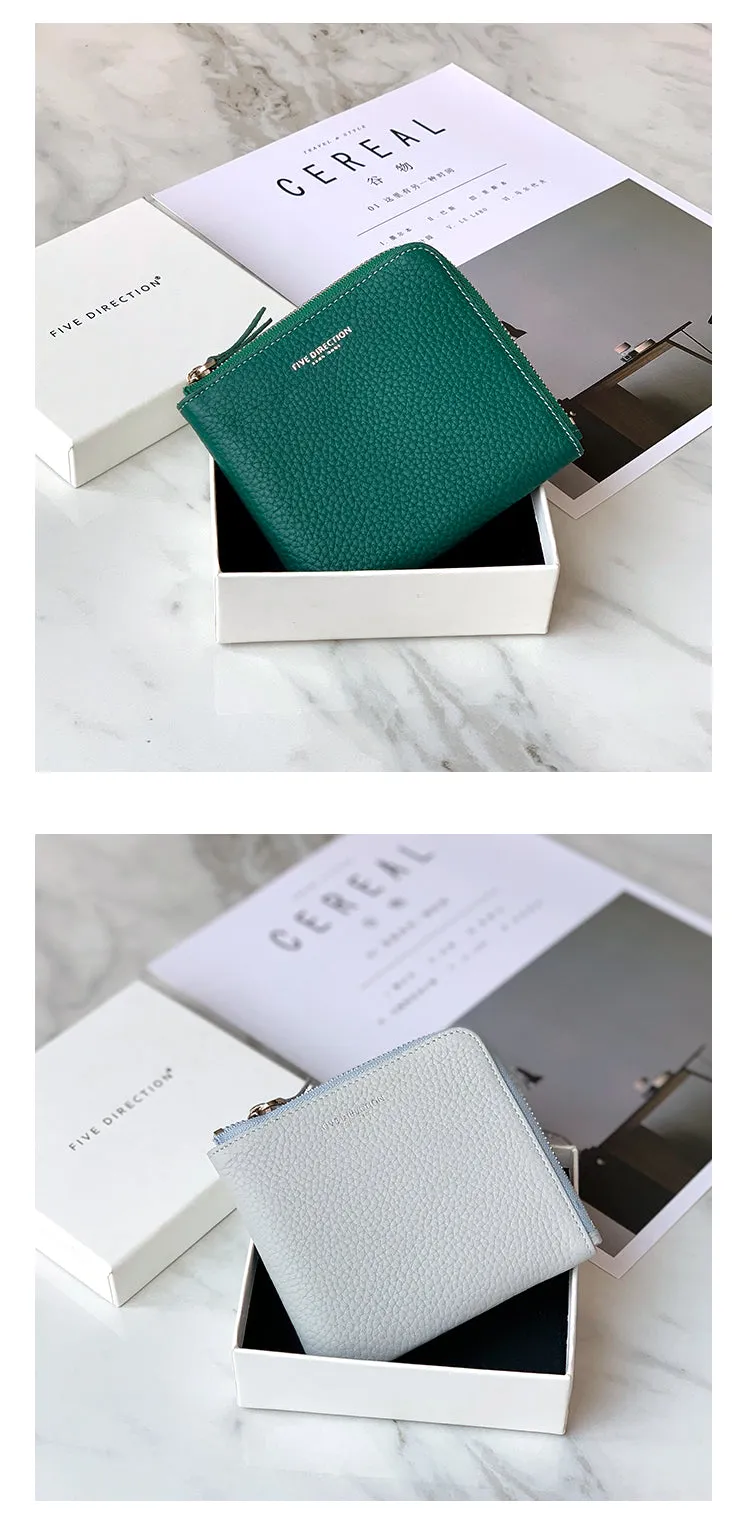 Women Green Leather Small Wallet BILLFOLD Minimalist Zip Small Wallet Slim Zipper Wallet For Women