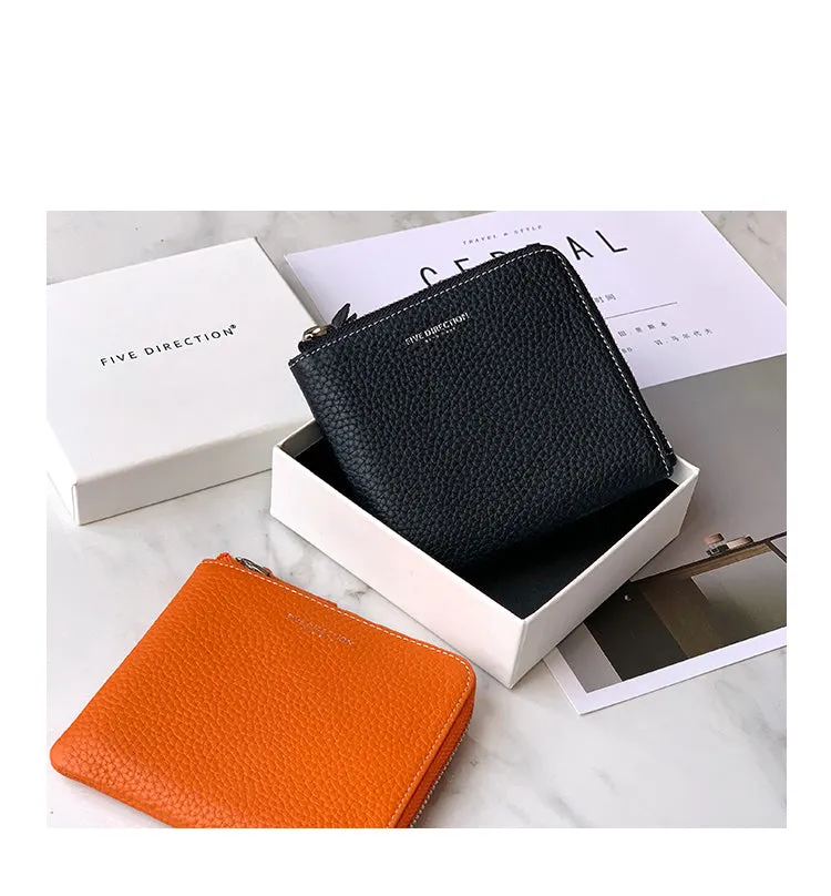 Women Green Leather Small Wallet BILLFOLD Minimalist Zip Small Wallet Slim Zipper Wallet For Women