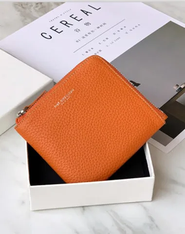 Women Green Leather Small Wallet BILLFOLD Minimalist Zip Small Wallet Slim Zipper Wallet For Women