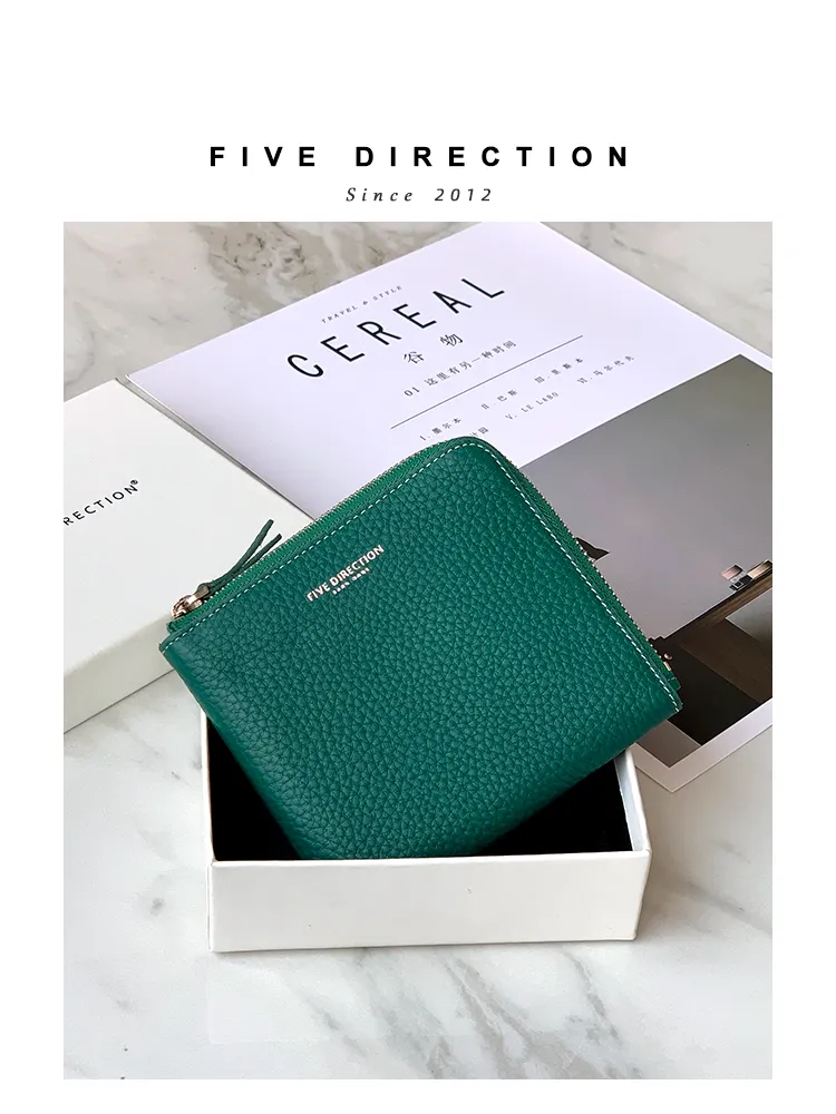 Women Green Leather Small Wallet BILLFOLD Minimalist Zip Small Wallet Slim Zipper Wallet For Women