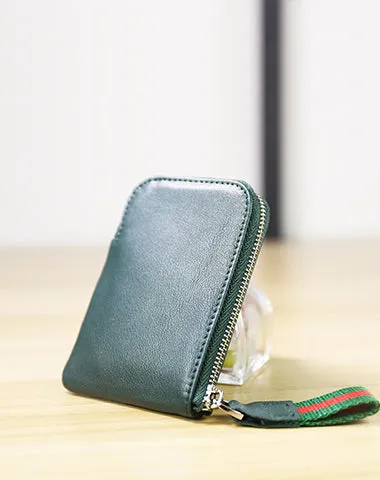 Women Leather Mini Zip Wallet Black Billfold Slim Coin Wallet Small Zip Change Wallet For Women