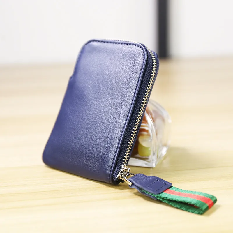 Women Leather Mini Zip Wallet Black Billfold Slim Coin Wallet Small Zip Change Wallet For Women