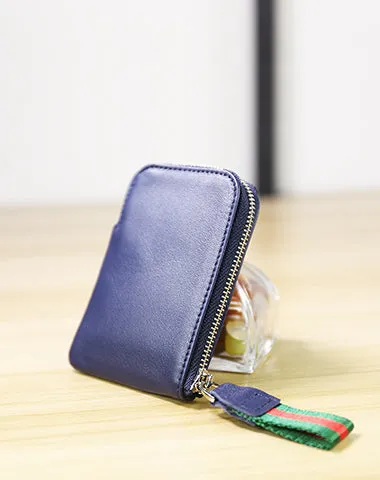 Women Leather Mini Zip Wallet Black Billfold Slim Coin Wallet Small Zip Change Wallet For Women
