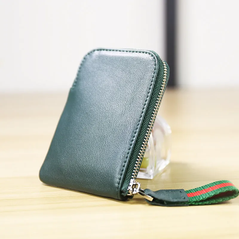 Women Leather Mini Zip Wallet Black Billfold Slim Coin Wallet Small Zip Change Wallet For Women