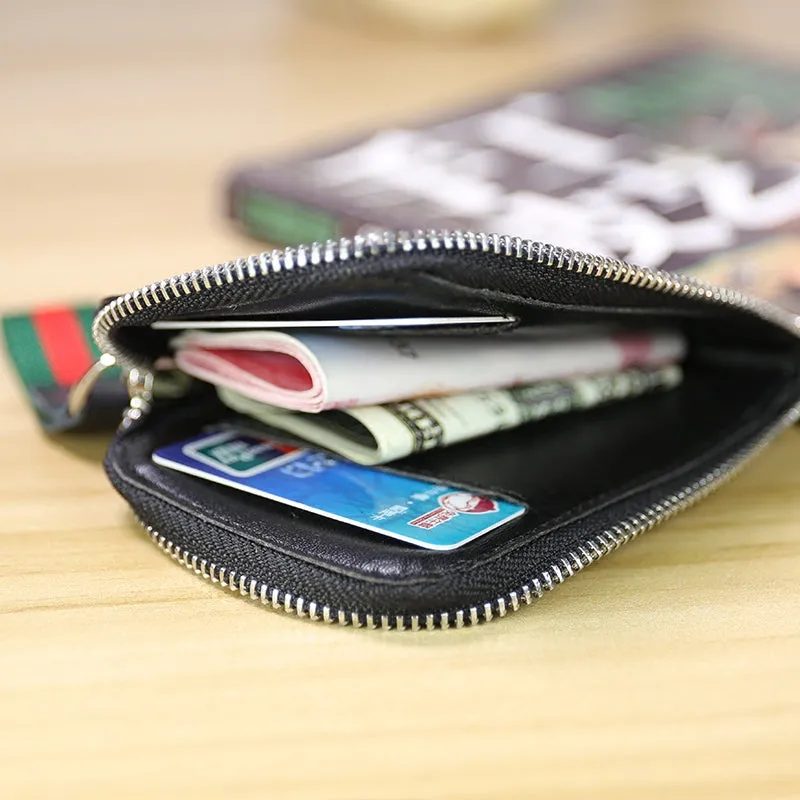 Women Leather Mini Zip Wallet Yellow Brown Billfold Slim Coin Wallet Small Zip Change Wallet For Women
